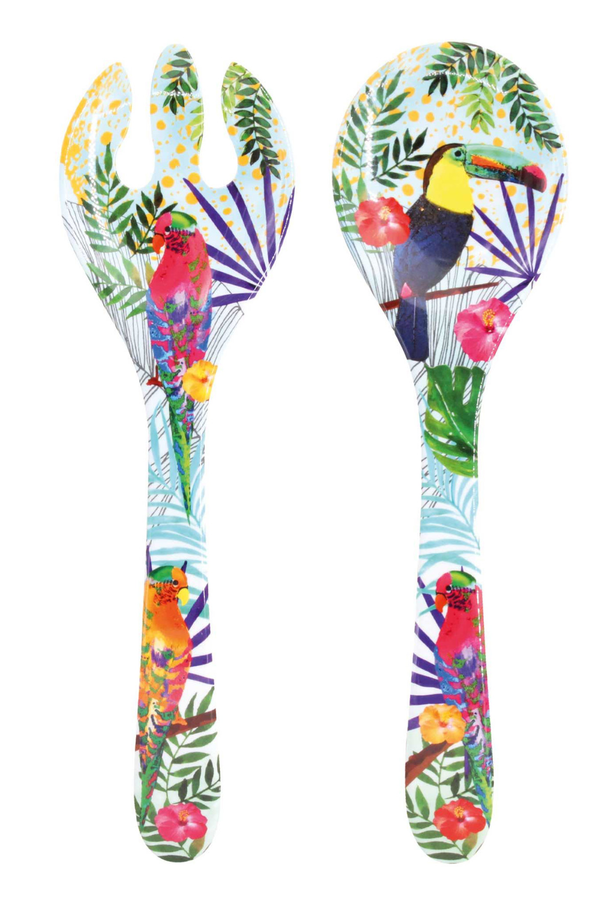 Multicolor Cubiertos para ensalada de melamina pura Les Jardins de la Comtesse Vajilla Quasi-irrompible MelARTmine Toucans de Río 33 cm